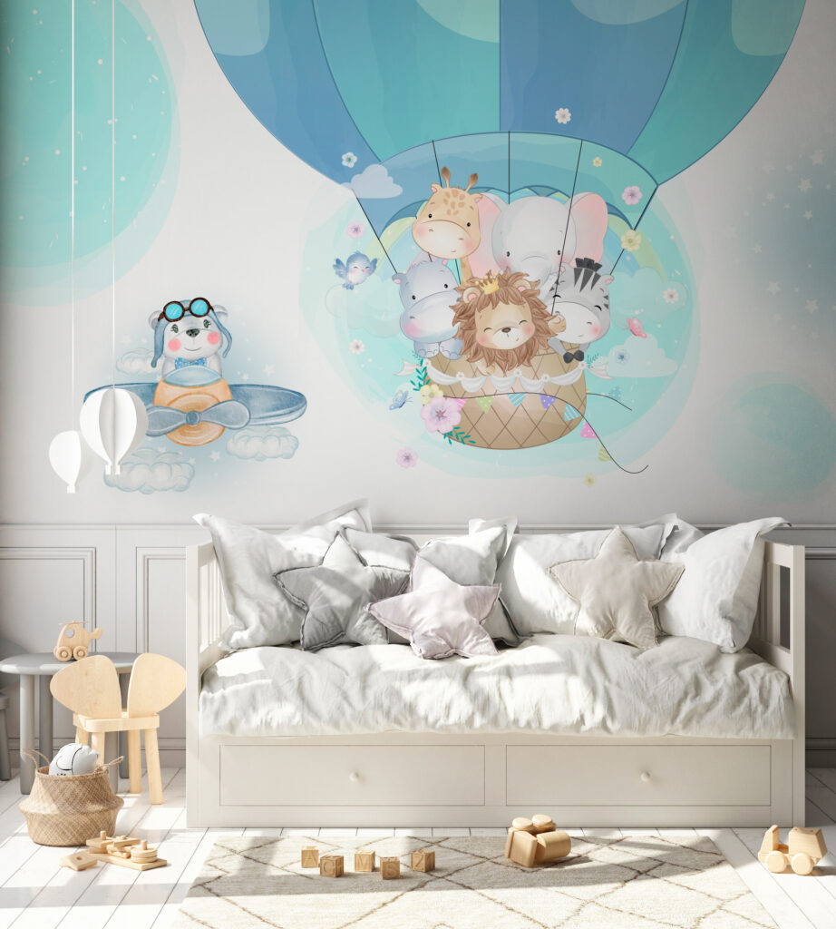 nubes para decorar habitación infantil con papel tapiz personalizado para pared decoración infantil con figuras